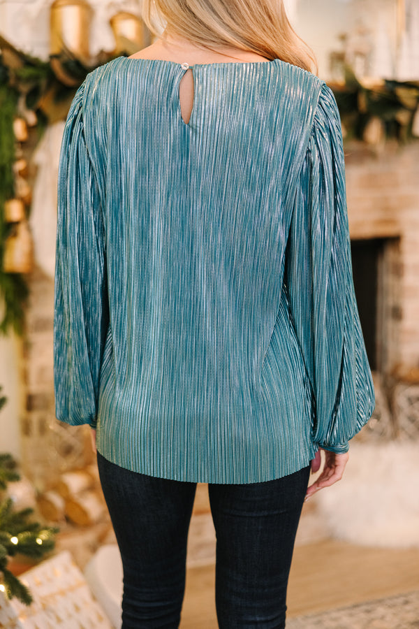 shimmery blouses, green blouses, holiday blouses for women, pleated blouse