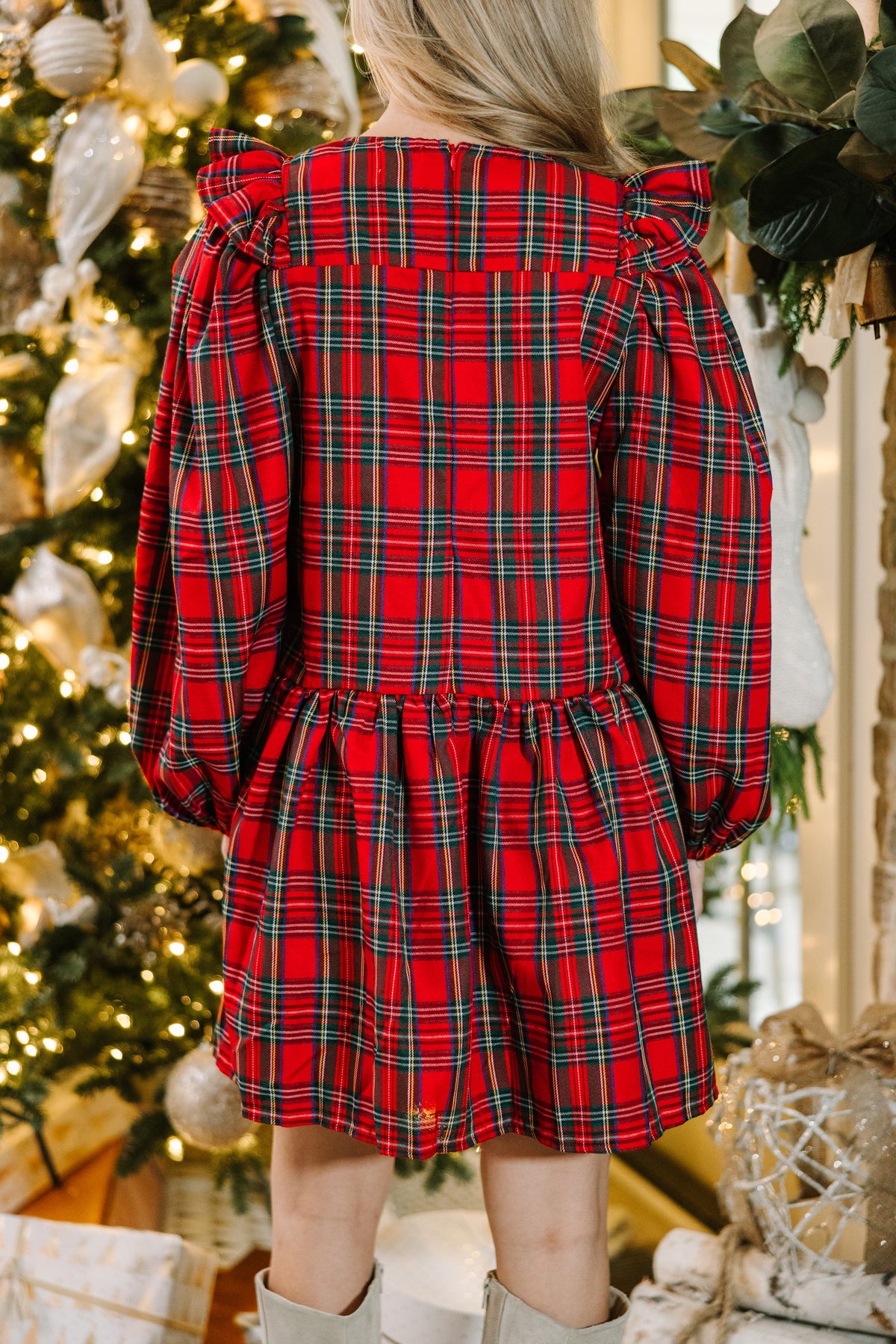 It's All Possible Red Tartan Plaid Babydoll Dress, Large - The Mint Julep Boutique