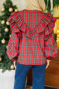 It's All Possible Red Tartan Plaid Button Down Blouse