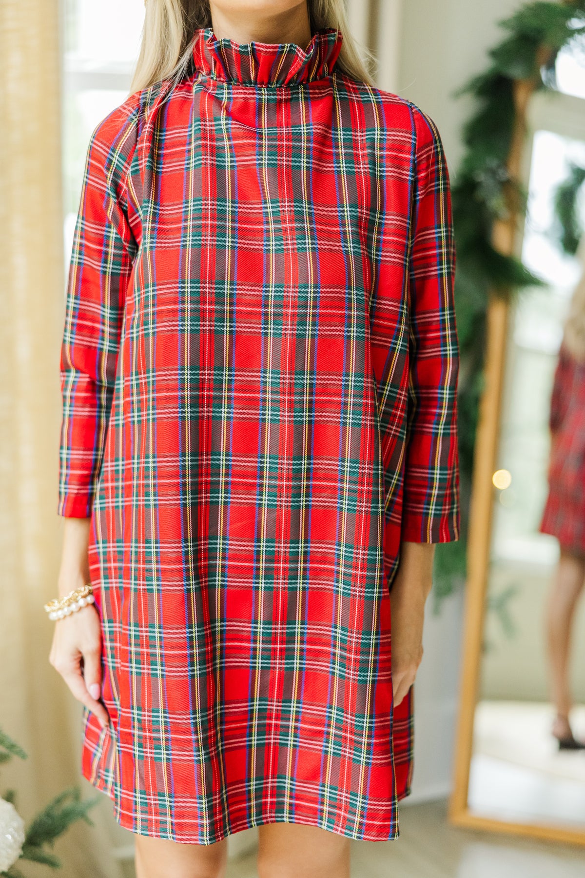 knee length dresses for ladies Joyfolie Girls Rosi Boho Dress in Cinnamon Tartan main image 0
