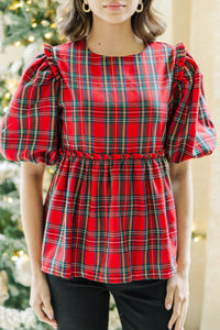 It's All Possible Red Tartan Plaid Babydoll Top