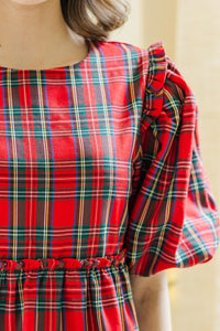 It's All Possible Red Tartan Plaid Babydoll Top