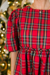 It's All Possible Red Tartan Plaid Babydoll Top