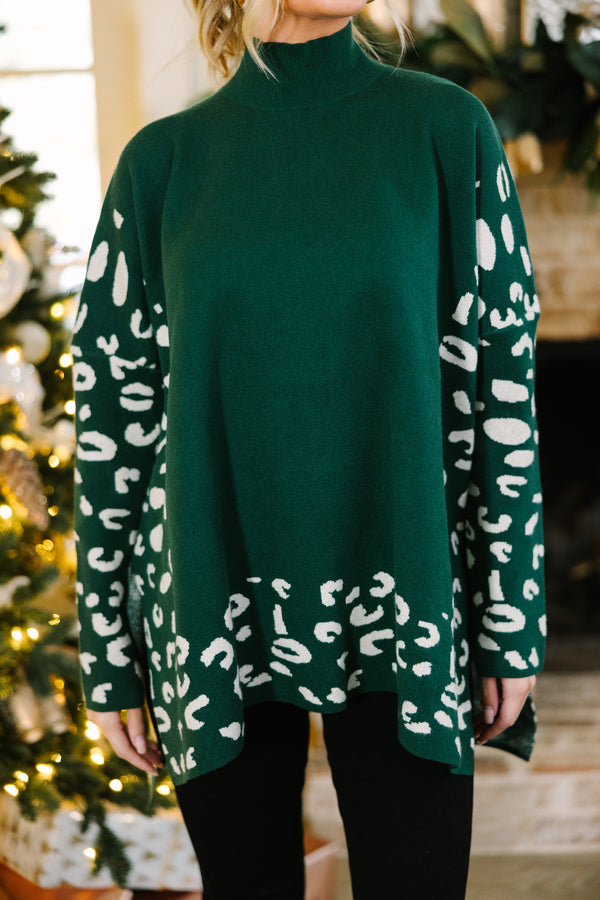 All In Theory Emerald Green Leopard Sweater Tunic