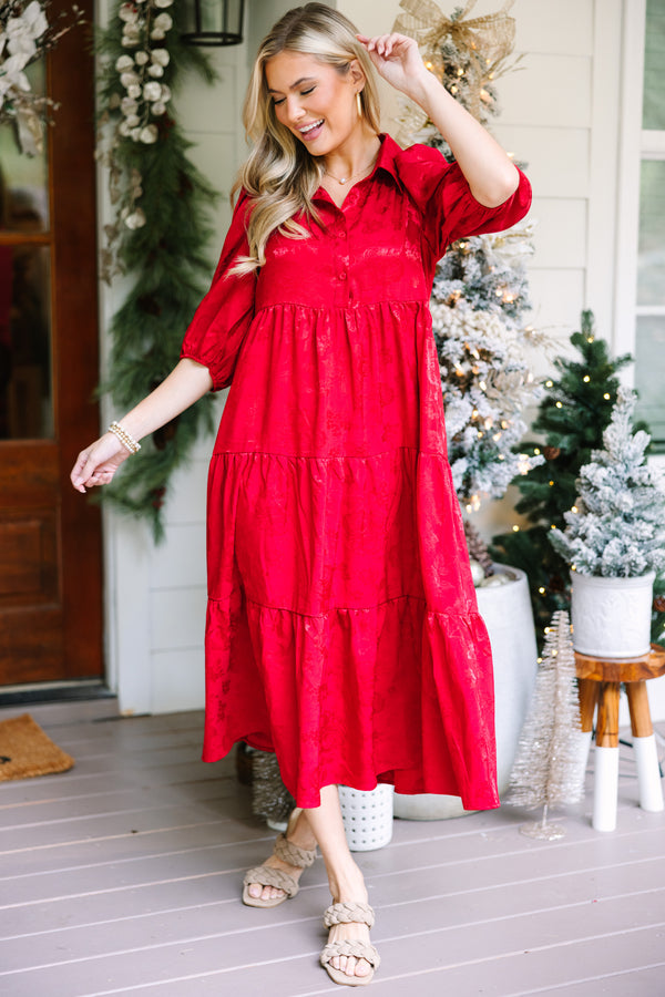 All The Love Dark Red Floral Satin Midi Dress All The Love Dark Red Floral Satin Midi Dress