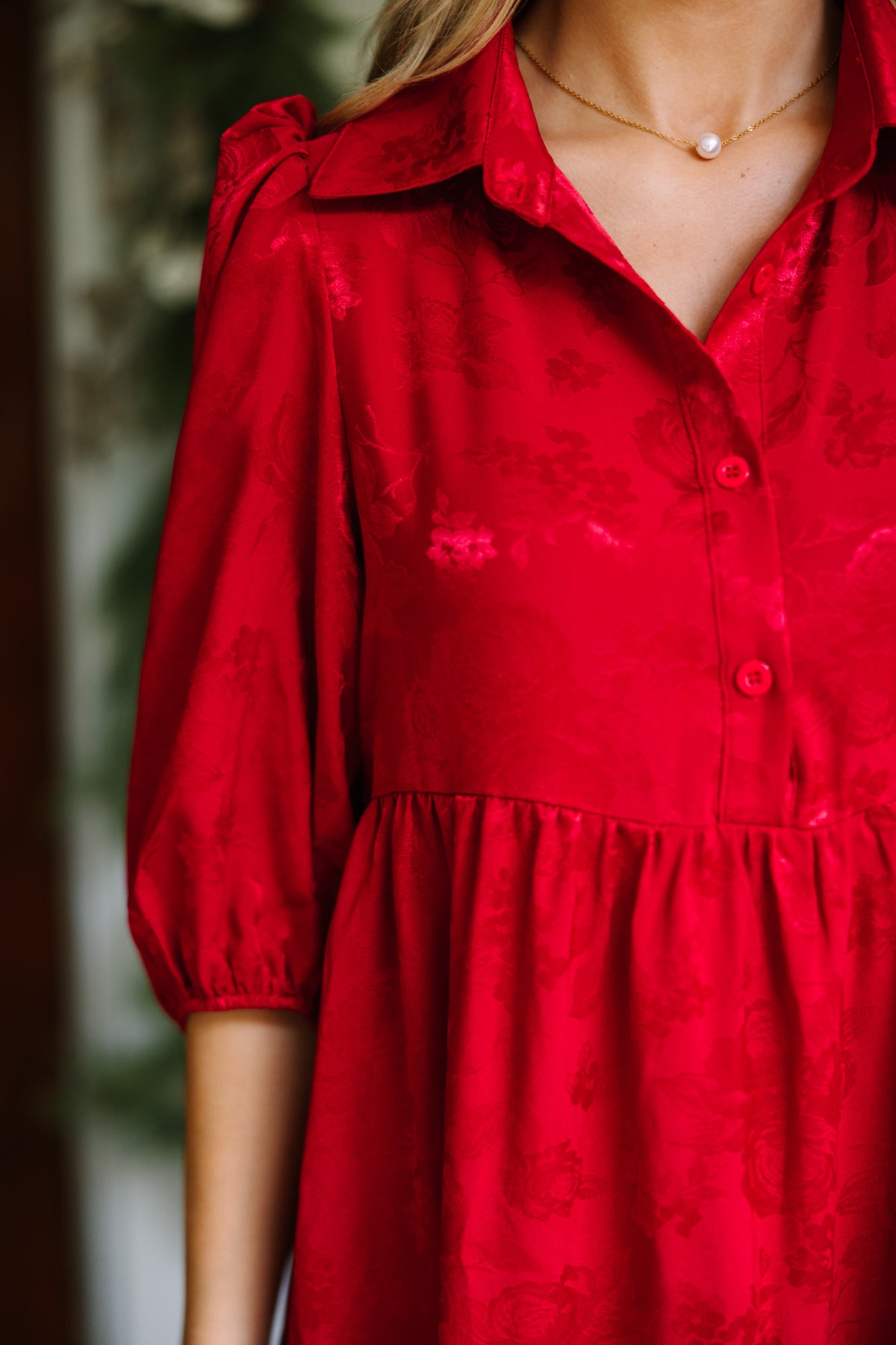 SQUARE-NECK SATIN MIDI DRESS IN ROSE RED
