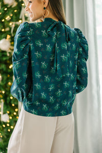 Be A Stand Out Emerald Green Floral Puff Sleeve Blouse