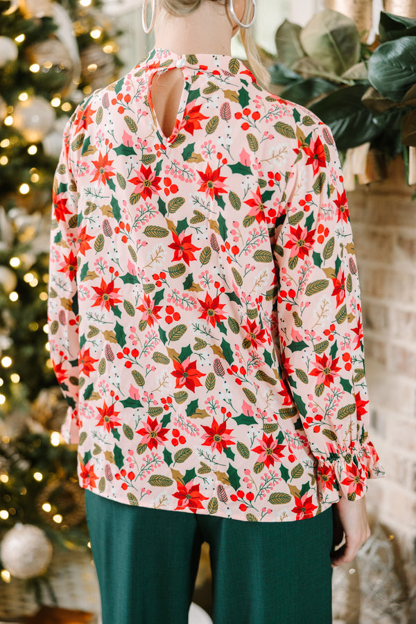 Tried And True Blush Pink Holiday Print Blouse