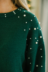 Can't Help But Love Emerald Green Pearl Studded Sweater