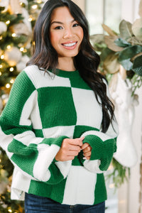 Can't Move On Emerald Green Checkered Sweater