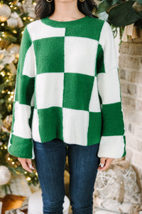 Can't Move On Emerald Green Checkered Sweater
