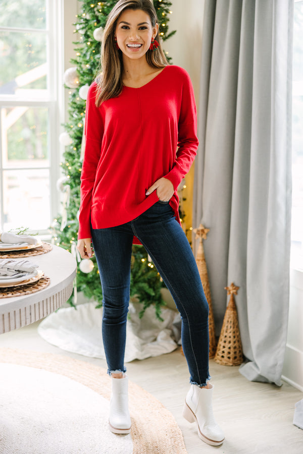 red sweater tunic, holiday sweaters, boutique sweater tunics for women