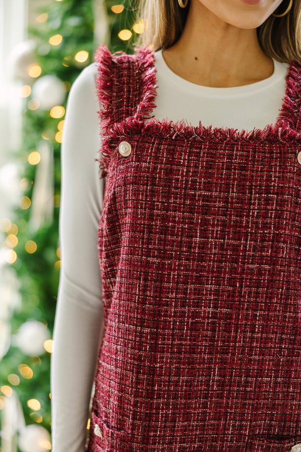 red tweed christmas dress Women's Red And Navy Plaid Short Tweed Dress Medium