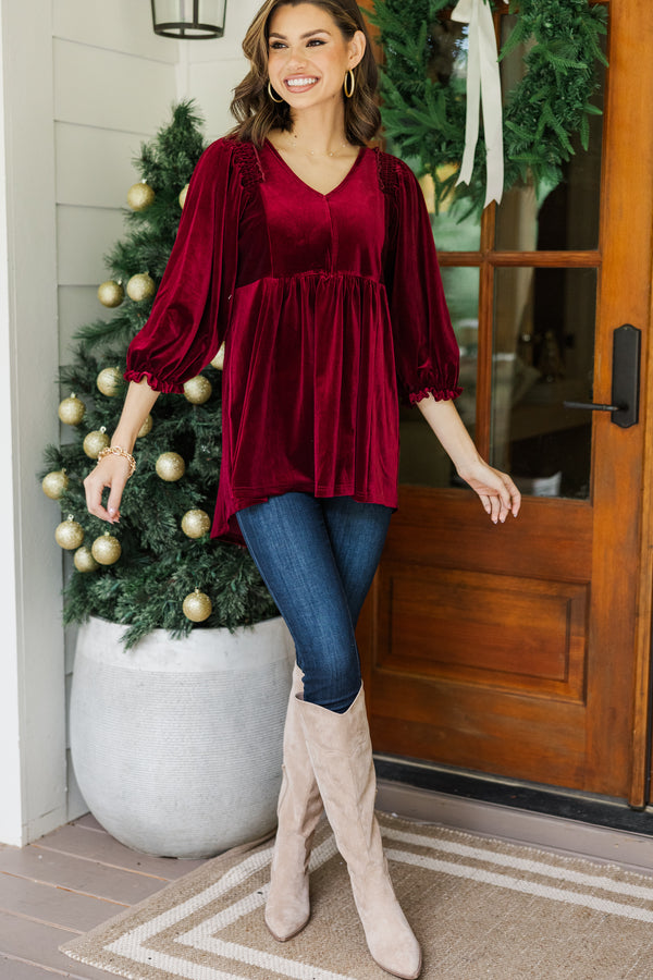 Put Yourself First Dark Red Velvet Tunic