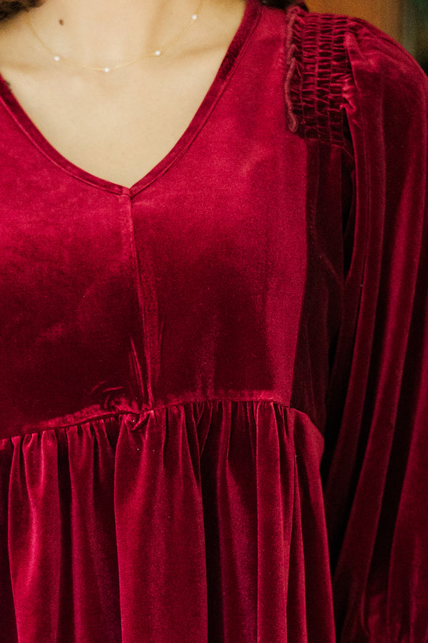 Put Yourself First Dark Red Velvet Tunic