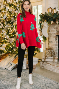 holiday oversized sweater, Christmas tree printed sweater, festive sweater, boutique holiday sweaters