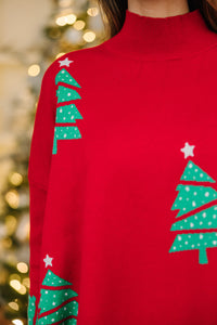 holiday oversized sweater, Christmas tree printed sweater, festive sweater, boutique holiday sweaters