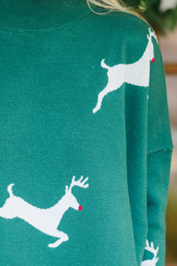 Quick Decisions Emerald Green Reindeer Sweater