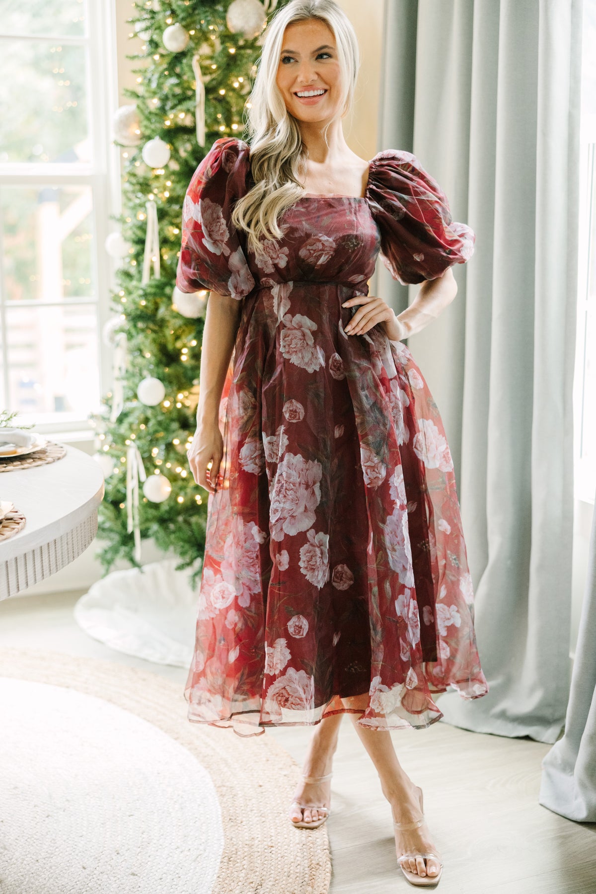 Returned Affections Burgundy Red Floral Midi Dress – Shop the Mint