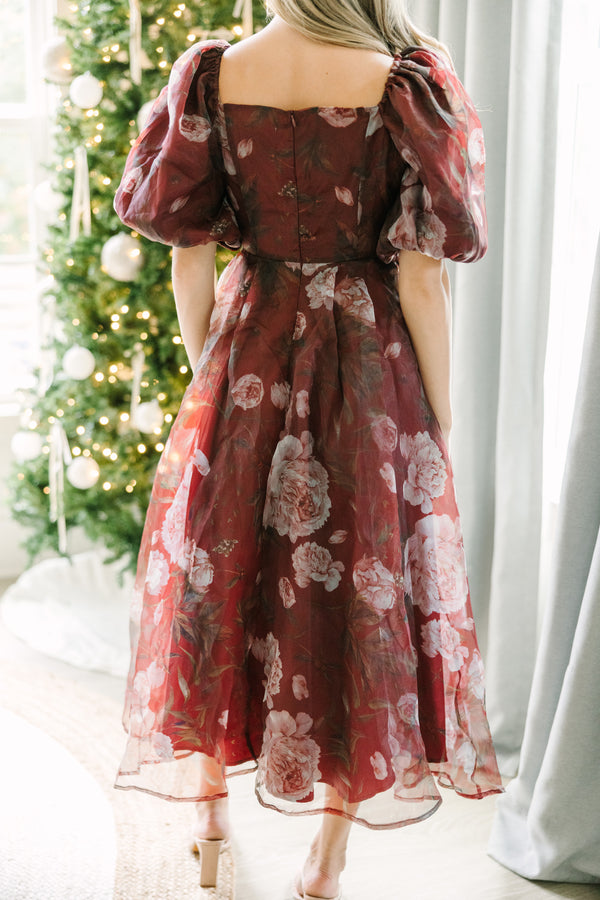 Returned Affections Burgundy Red Floral Midi Dress Shop the Mint Returned Affections Burgundy Red Floral Midi Dress Shop the Mint