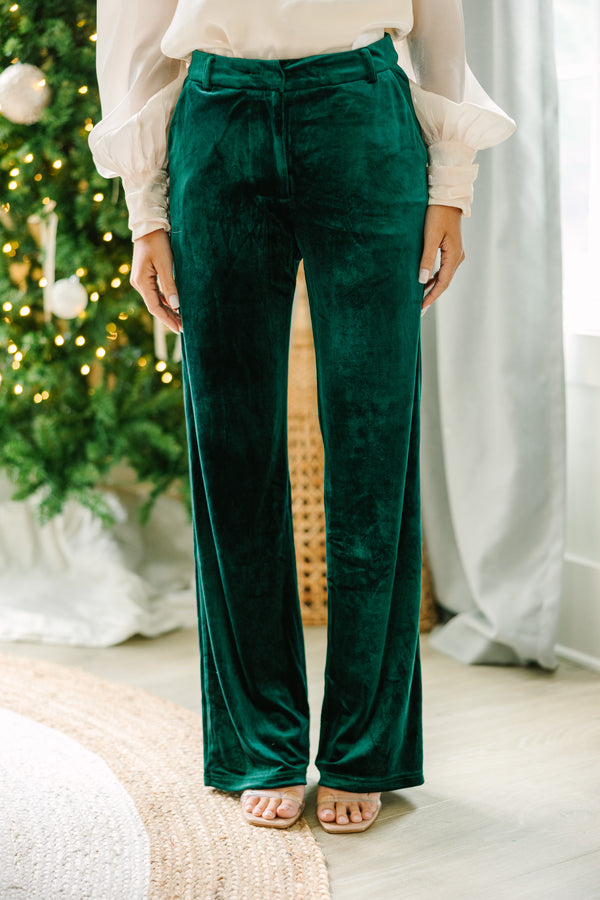 green velvet pants, pants for the holidays, women's green velvet pants