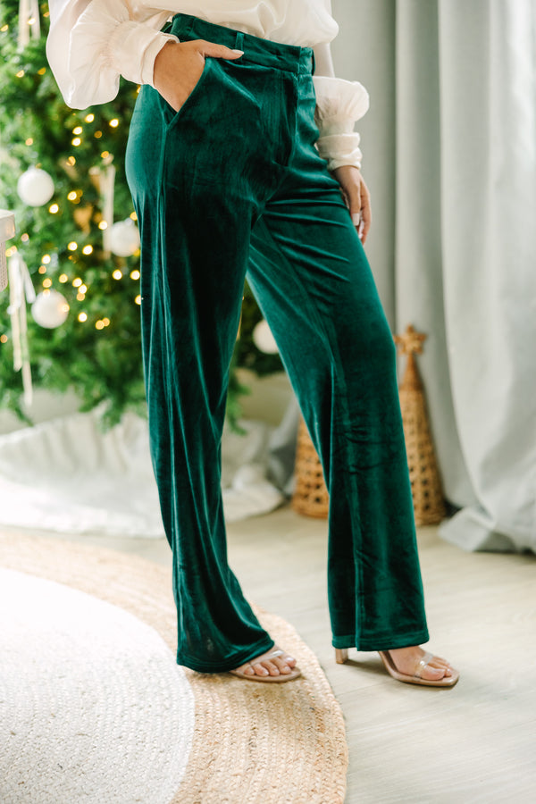 green velvet pants, pants for the holidays, women's green velvet pants