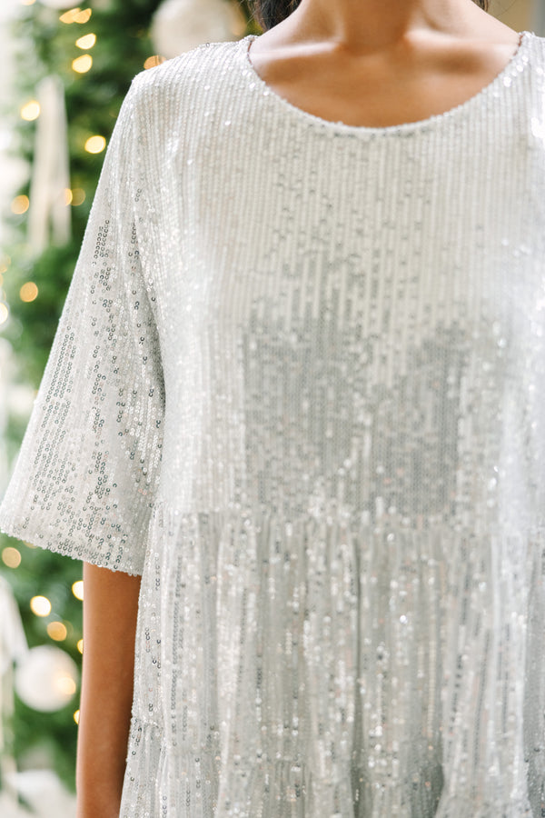 Be Your Own Star Silver Sequin Babydoll Dress Shop the Mint Be Your Own Star Silver Sequin Babydoll Dress Shop the Mint