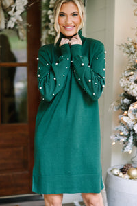 Feeling The Love Emerald Green Embellished Sweater Dress