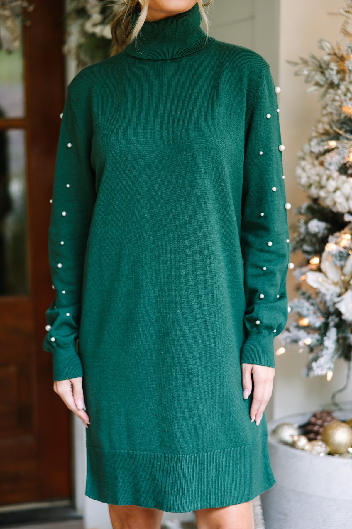 Feeling The Love Emerald Green Embellished Sweater Dress – Shop the Mint