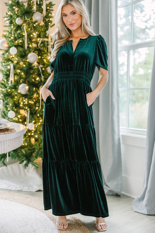 velvet maxi dresses, emerald maxi dresses, holiday dresses