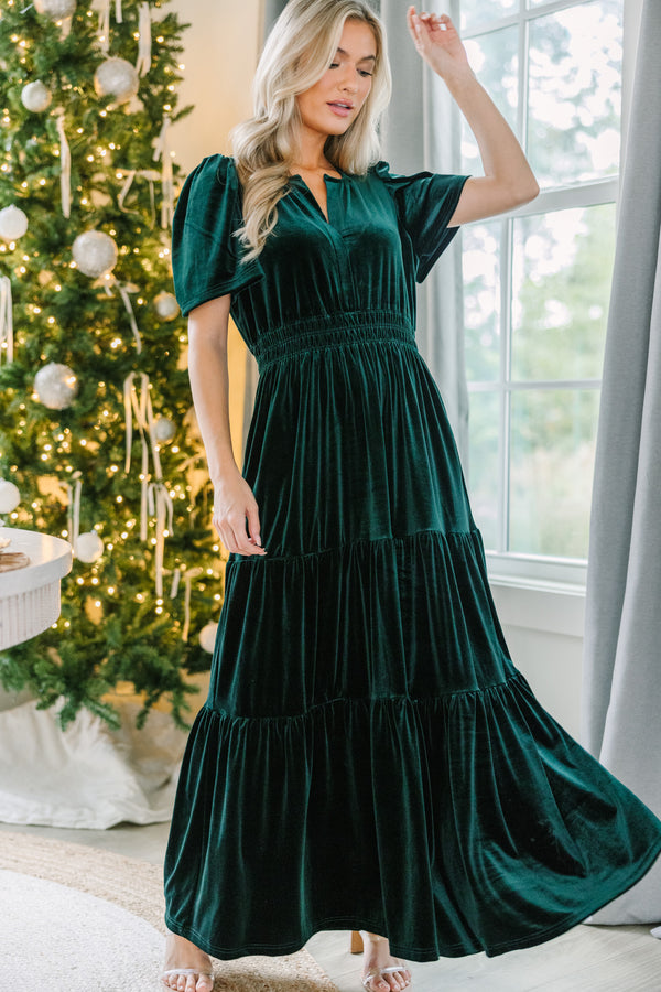 velvet maxi dresses, emerald maxi dresses, holiday dresses