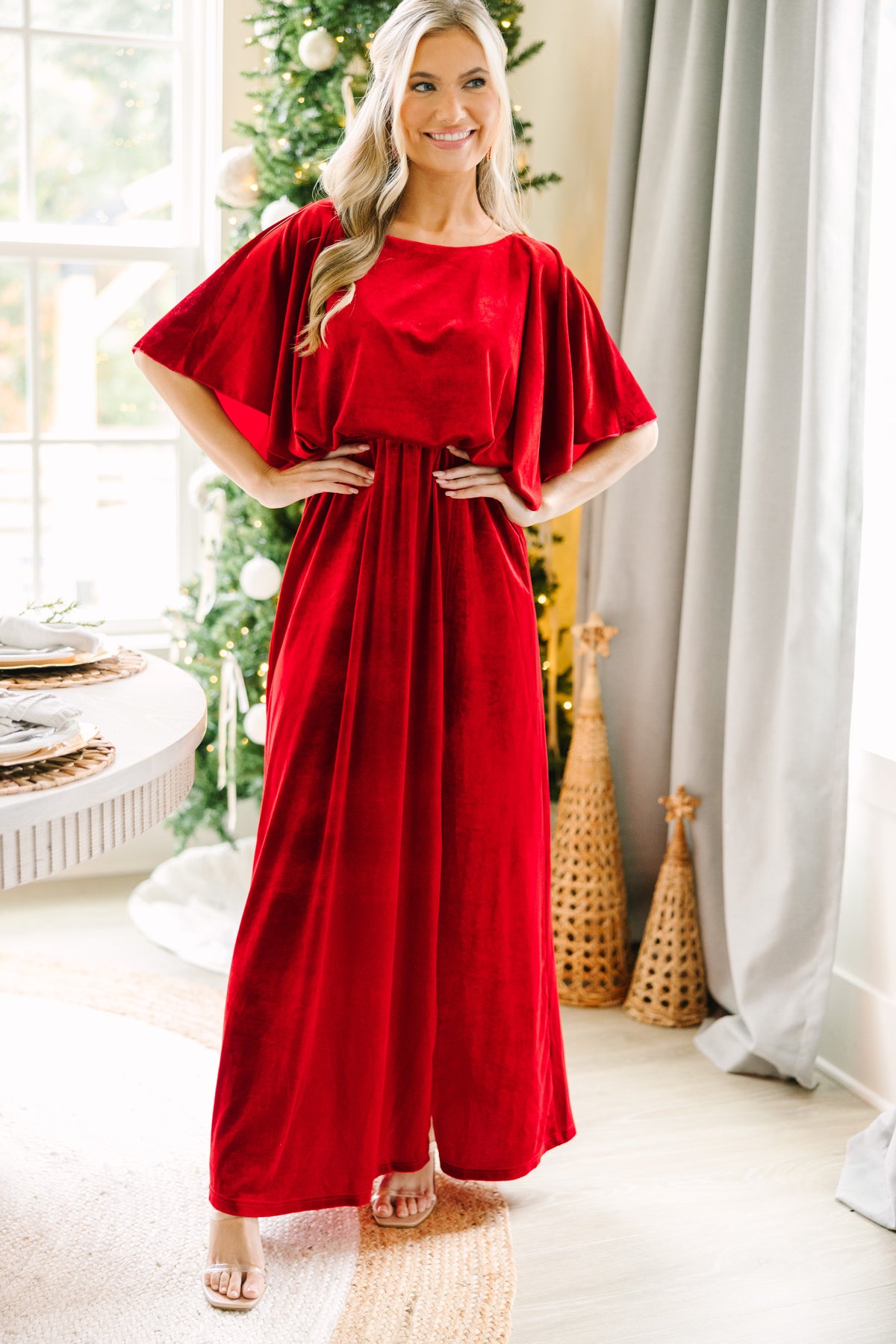 chinese dress ladies Out On The Dance Floor Red Velvet Maxi Dress – Shop the Mint