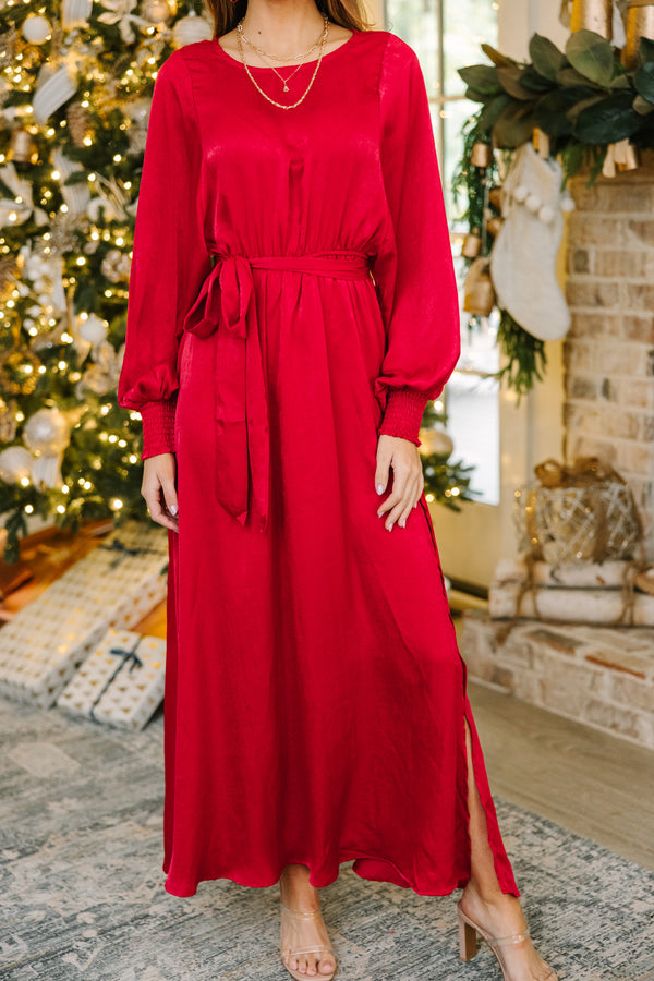 Strong Feelings Red Satin Maxi Dress