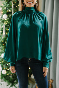 Feel This Way Emerald Green Satin Blouse
