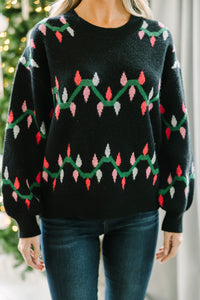 Holiday Cheer Black Christmas Lights Sweater