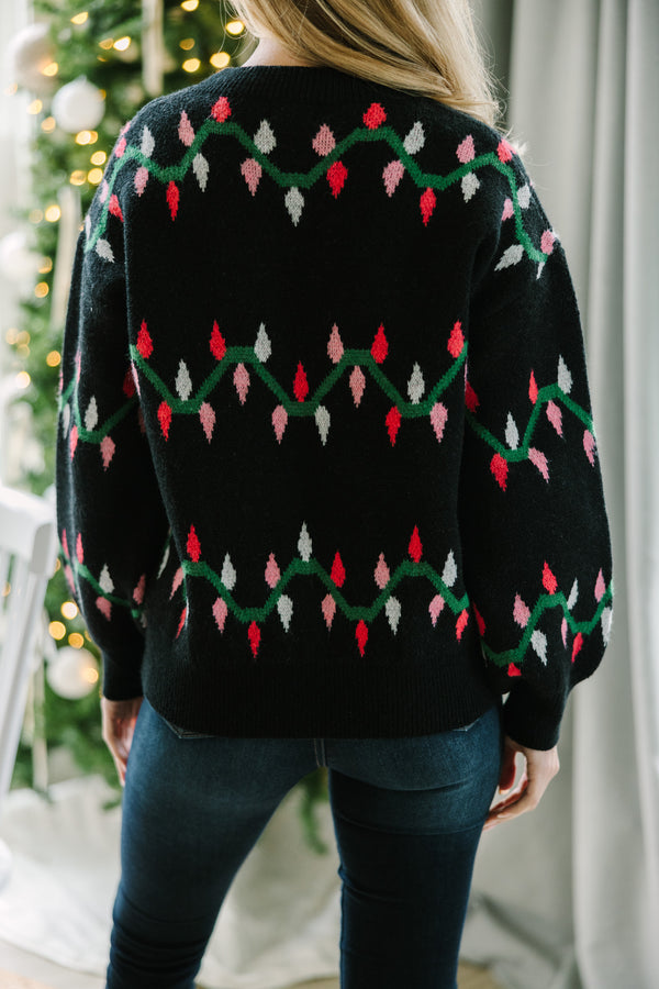 Holiday Cheer Black Christmas Lights Sweater