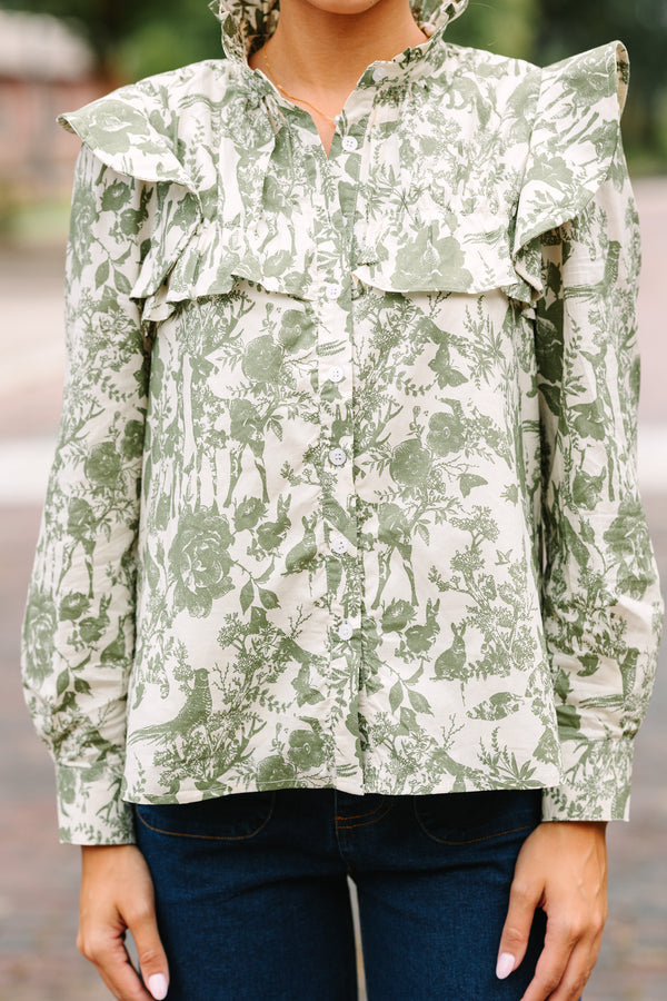 Reach Out Olive Green Toile Blouse