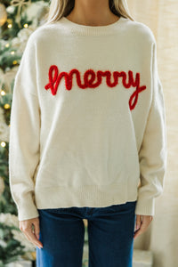 Be Merry Cream White Script Sweater