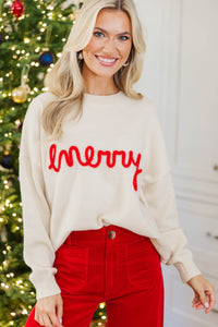 Be Merry Cream White Script Sweater