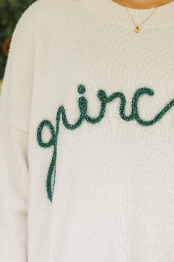 Feeling Grinchy Cream White Script Sweater
