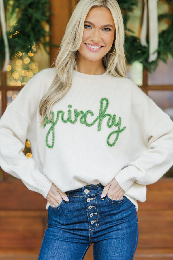 Feeling Grinchy Cream White Script Sweater