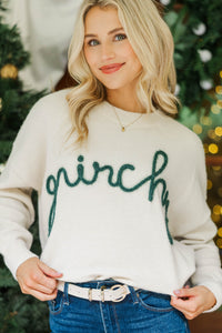 Feeling Grinchy Cream White Script Sweater