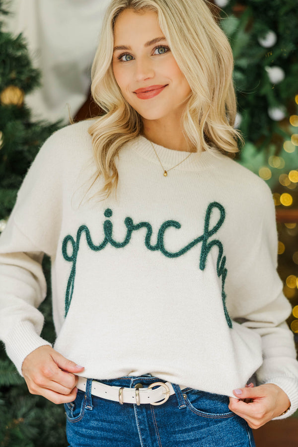 Feeling Grinchy Cream White Script Sweater
