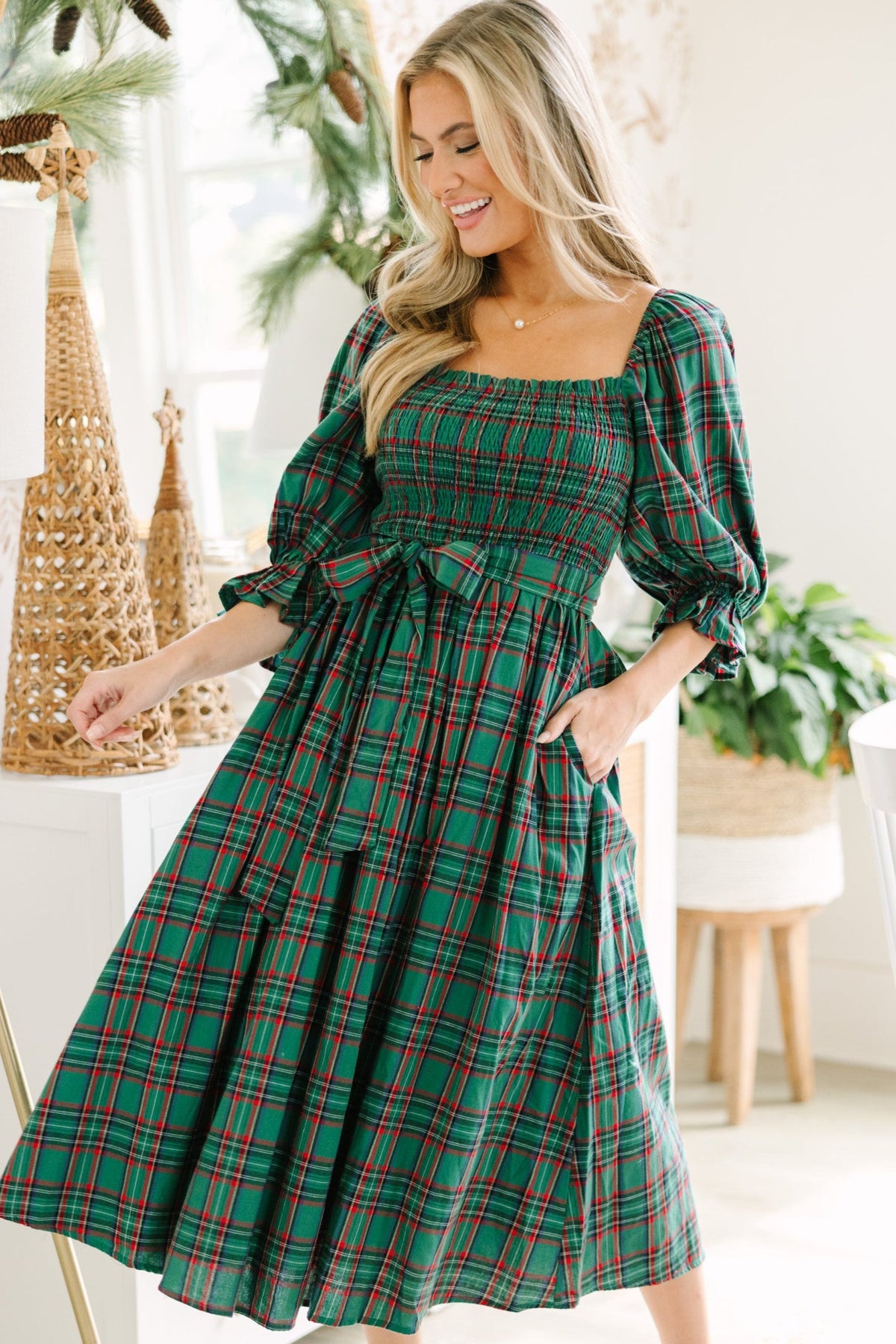 All I Want Green Tartan Plaid Midi Dress – Shop the Mint