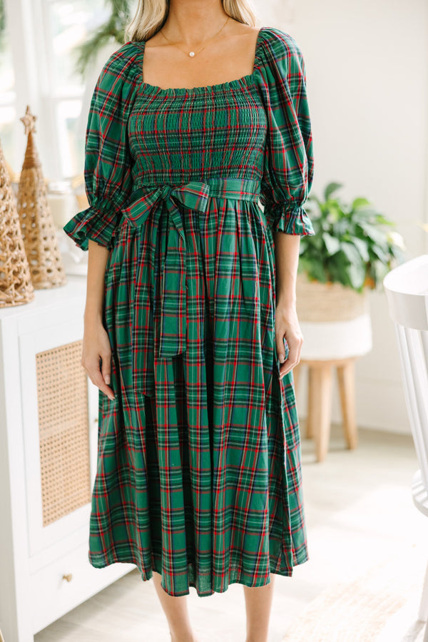 All I Want Green Tartan Plaid Midi Dress, X-Large - The Mint Julep Boutique