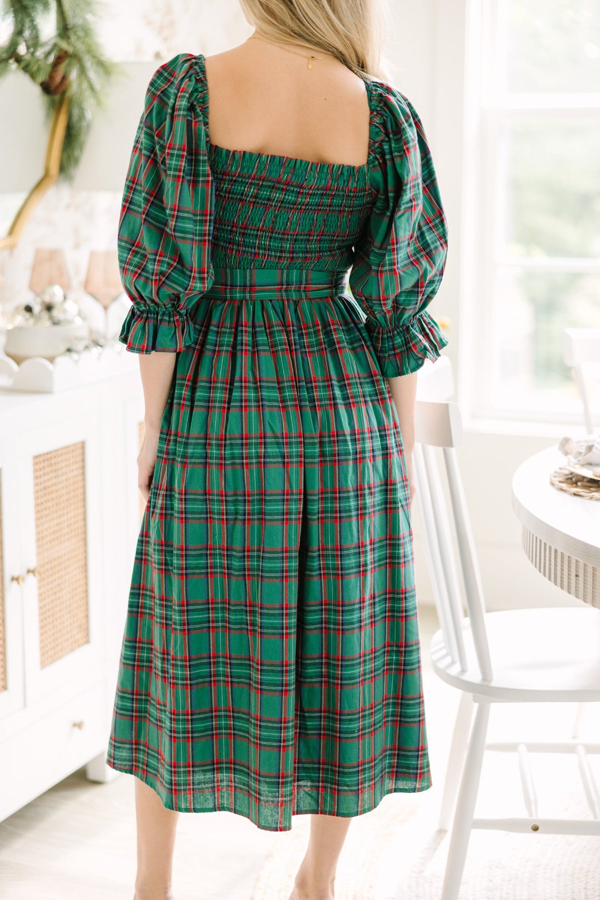 tartan plaid formal dress Grewar Tartan V-Neck Tunic Ruffle Dress