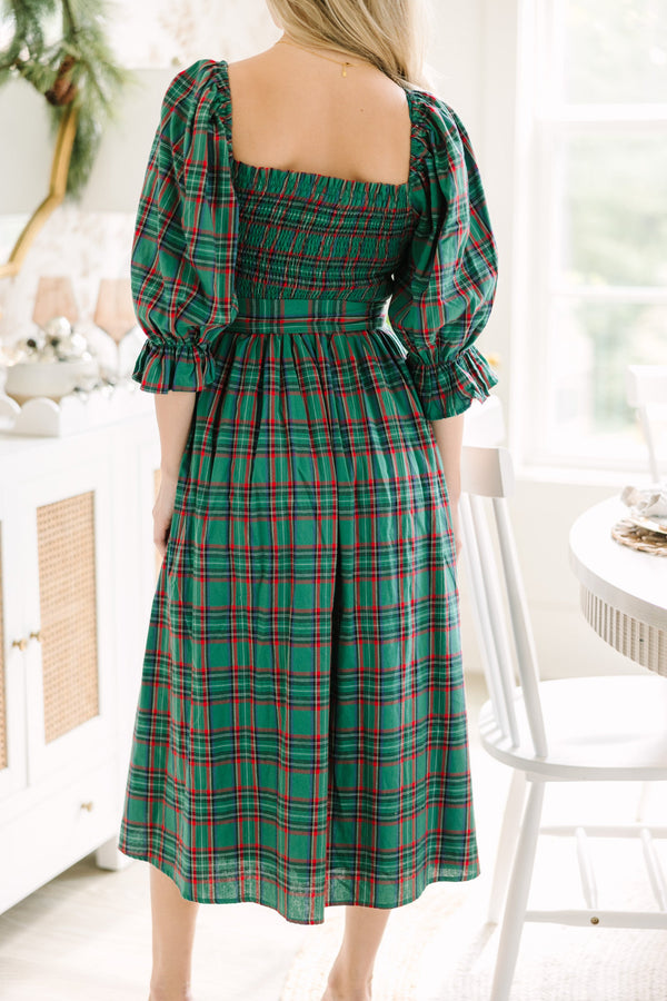 womens green tartan dress Wool Autumn Midi dresses | XS plaid