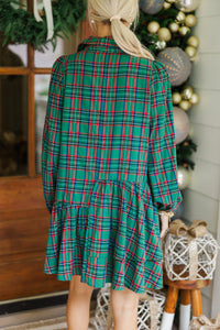 It's Your Place Green Plaid Button Down Dress