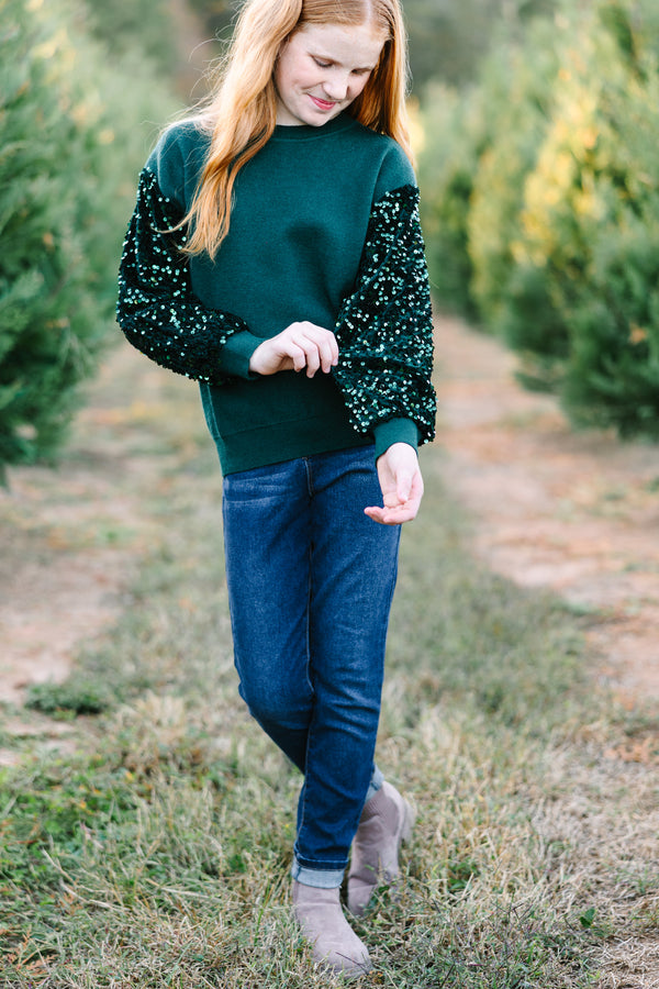 Girls: Don't Think Twice Emerald Green Sequin Sweater