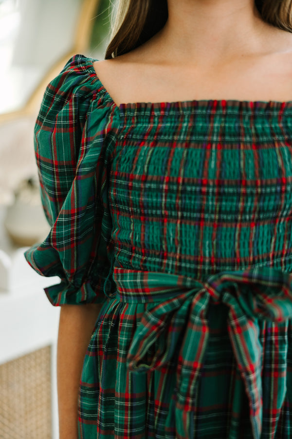 Girls: All I Want Green Tartan Plaid Midi Dress
